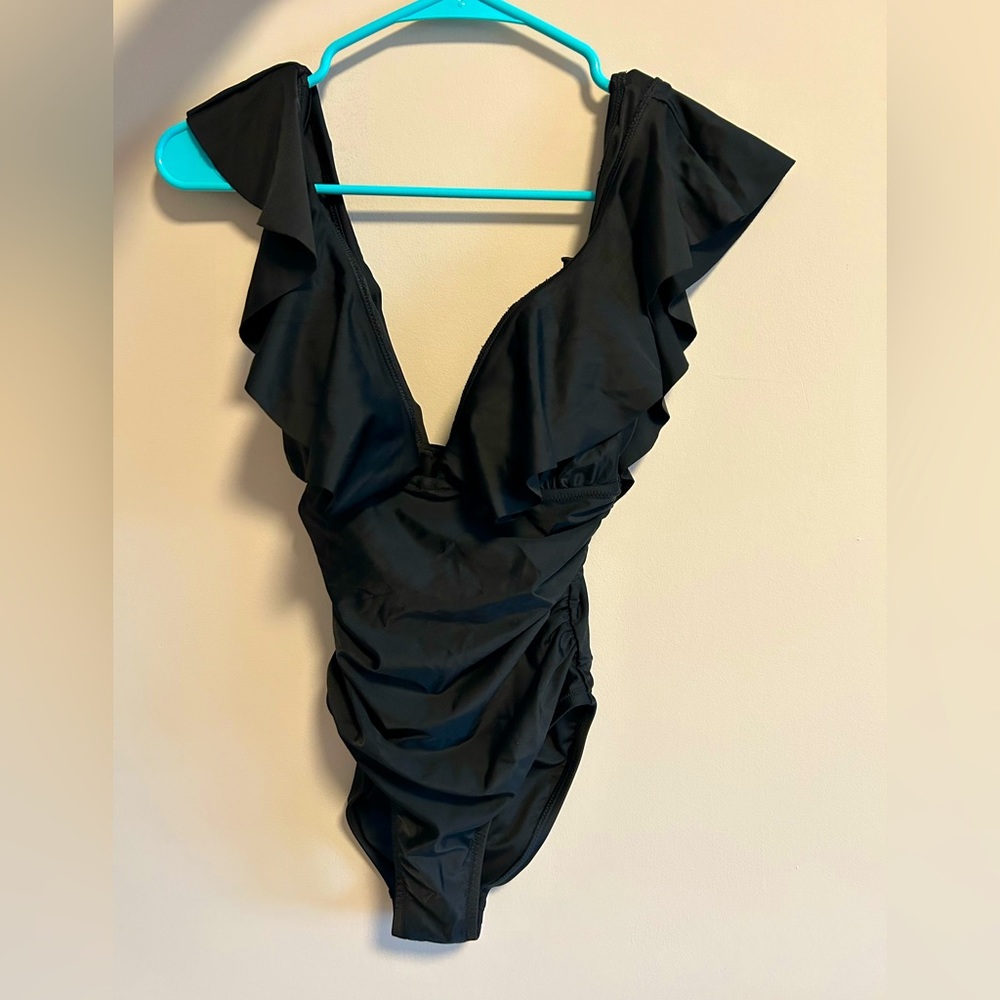 JCrew woman’s one piece black bathing suit